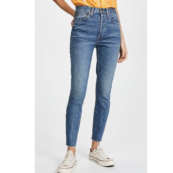 RE/DONE Denim - RE/DONE High Rise Ankle Crop Stretch Jean Med Vain